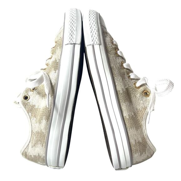 Converse All Star Skate Shoe Sequined Beige Canvas Womens Size 8 Sneaker Low Top - Picture 4 of 10